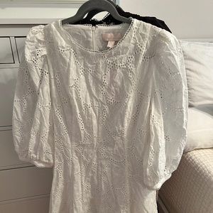 NWT Rachel Parcell Eyelet Puff-Sleeve Minidress, White, 12/XXL.